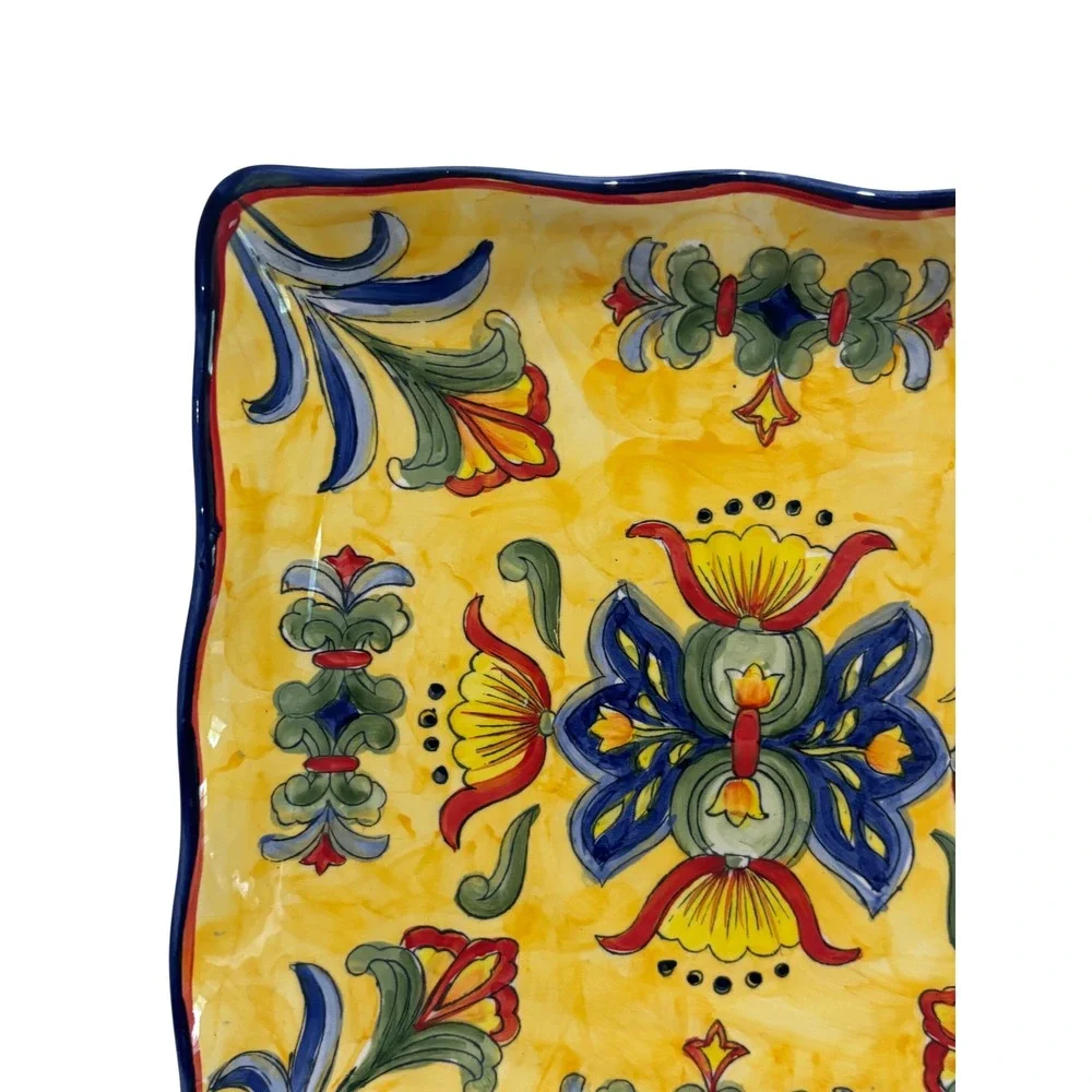 Yellow Talavera Hand Painted Ceramic Square 11.5